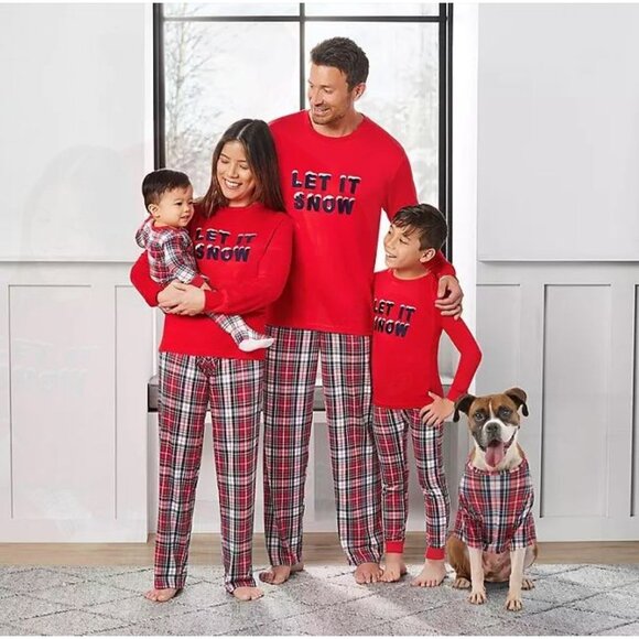 Members Mark Holiday 2-Piece Let it Snow Pajama Set Mens Size XL Red Plaid NEW - Picture 8 of 8